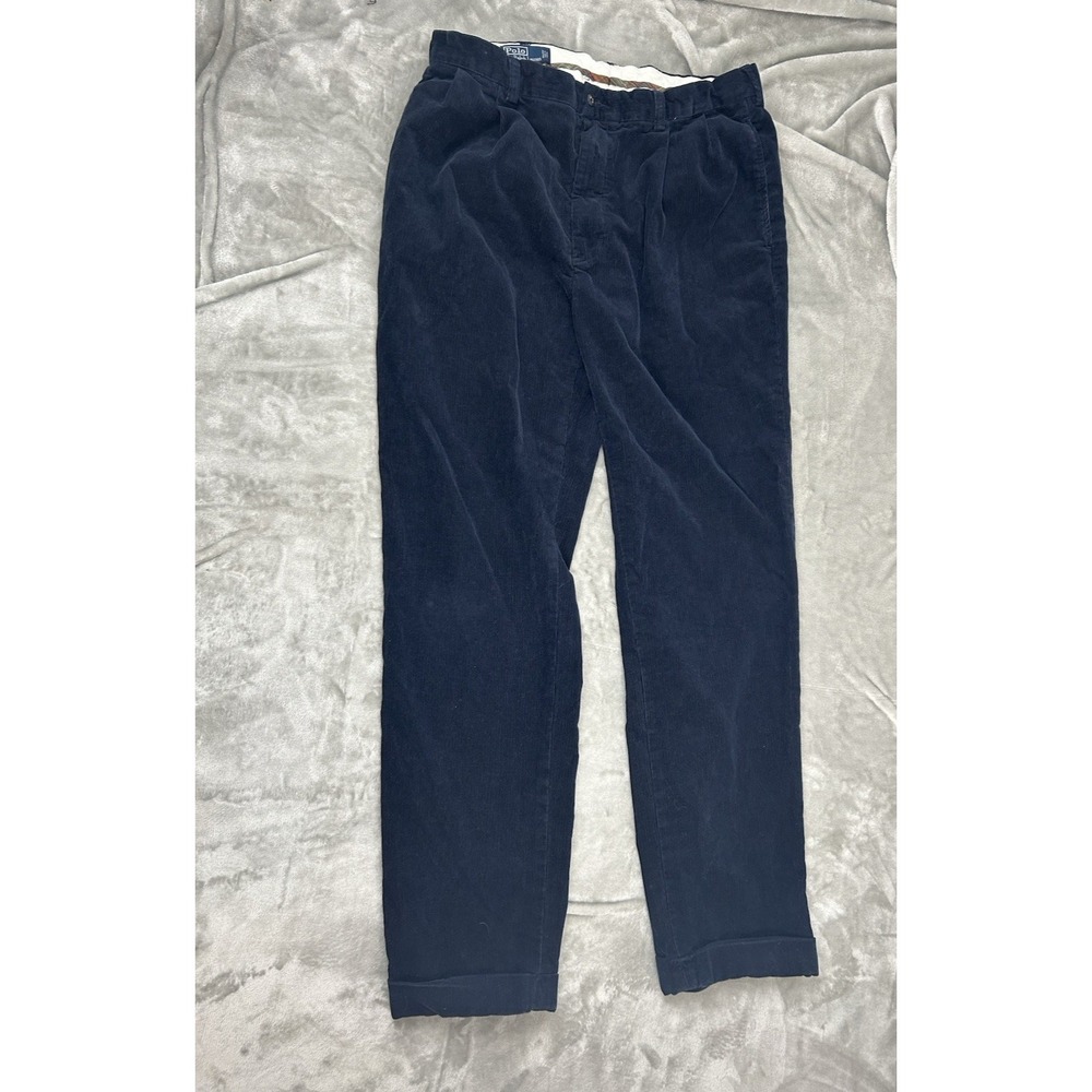 Polo Ralph Lauren Pants Mens 36/34 Hammond Corduroy navy Pleated Cuffed Vintage